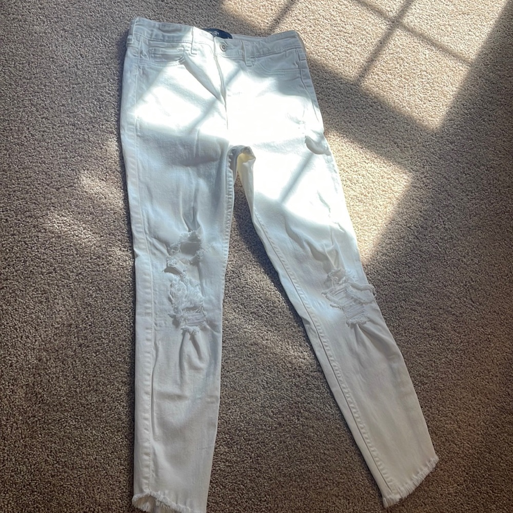 Hollister high rise cropped white jeans